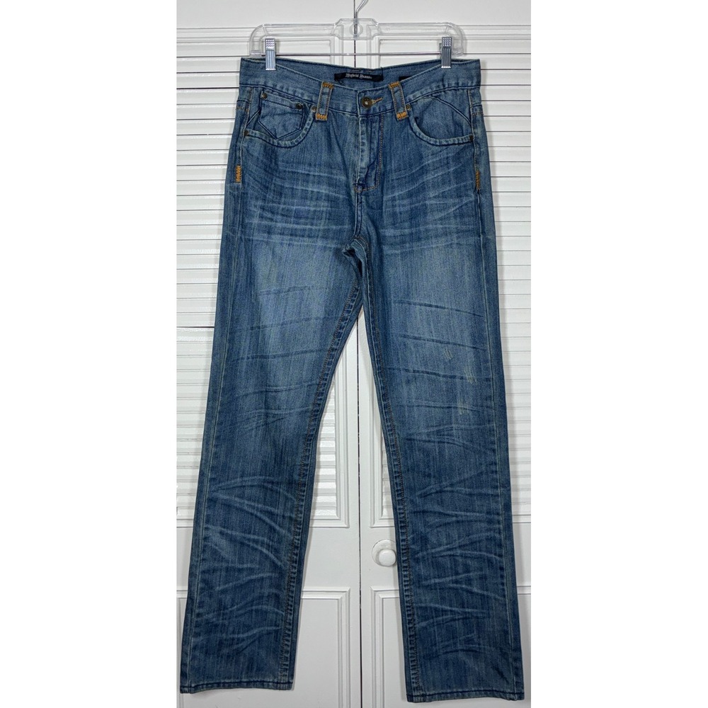 Hybrid Jeans 30 Blue Denim Straight Leg Whiskered Y2K Streetwear‎ Skater